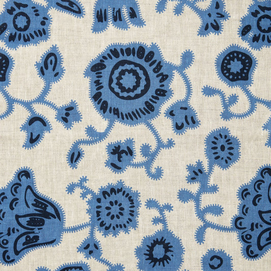 Sample - Persian Poppy Dual Use Printed Linen Cornflower Blue