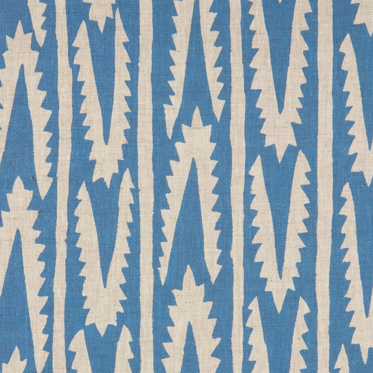 Paper-Backed Shashka Printed Linen Wallcovering Cornflower Blue/Natural