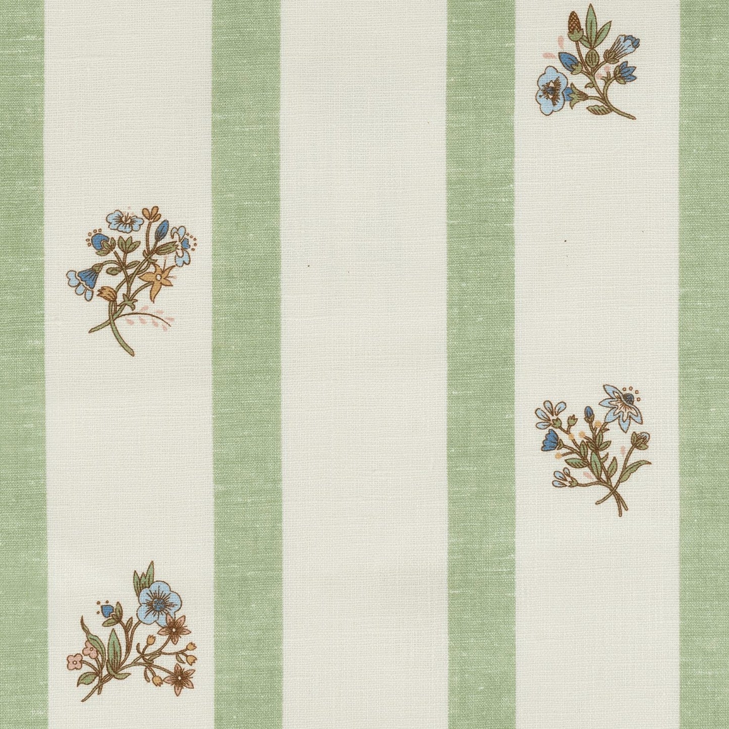 Sample – Flax & Field Posy Stripe Dual Use Printed Linen Eucalyptus/Pale Oyster
