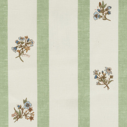 Sample – Flax & Field Posy Stripe Dual Use Printed Linen Eucalyptus/Pale Oyster