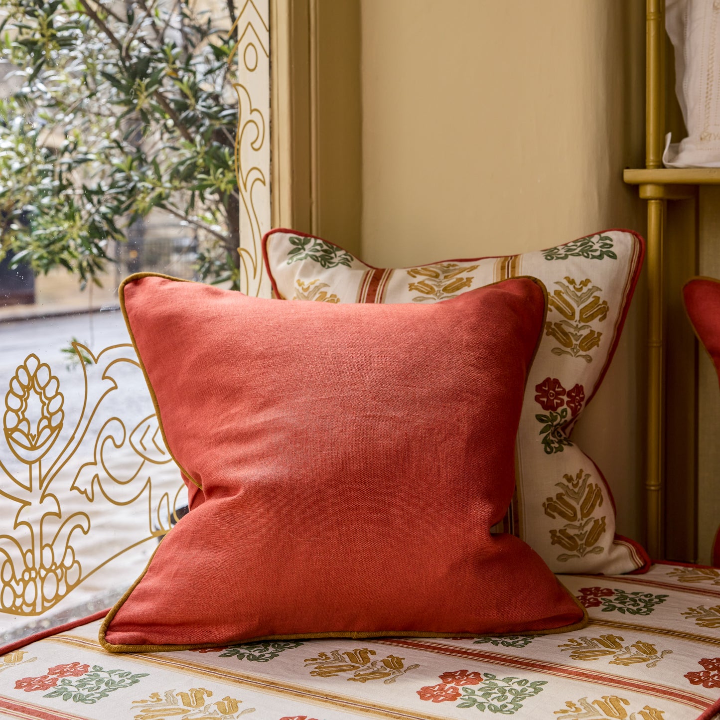 Terracotta Cushion with Old Gold Trim