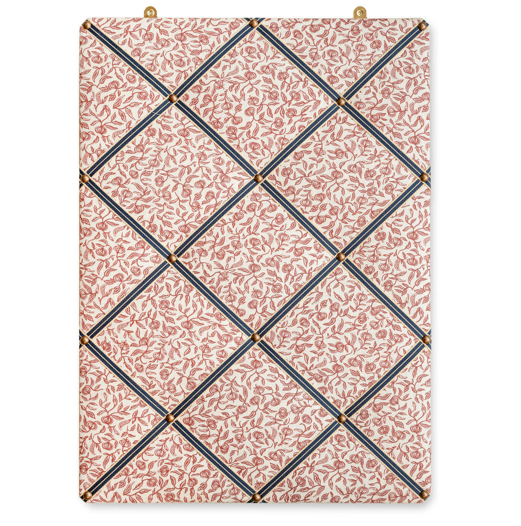 Ribboned Bulletin Board in Volga's Pomegranate Print in Marsala with Peacoat Trim