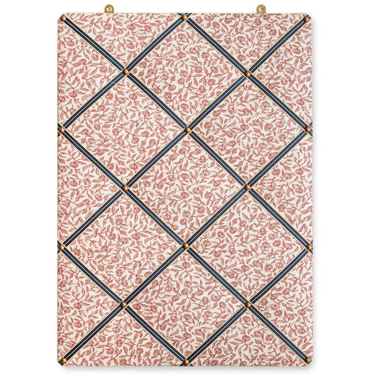 Ribboned Bulletin Board in Volga's Pomegranate Print in Marsala with Peacoat Trim