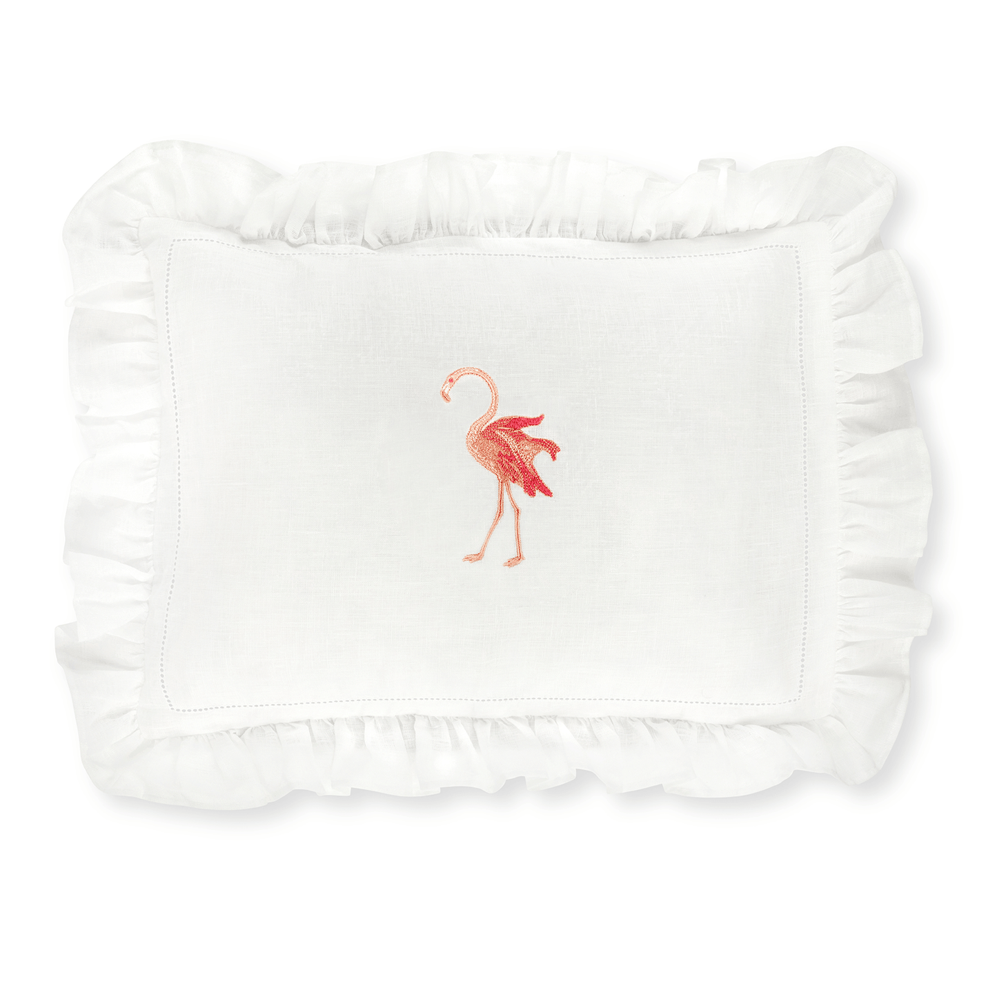 Boudoir Pillow with Frill and Flamingo Embroidery
