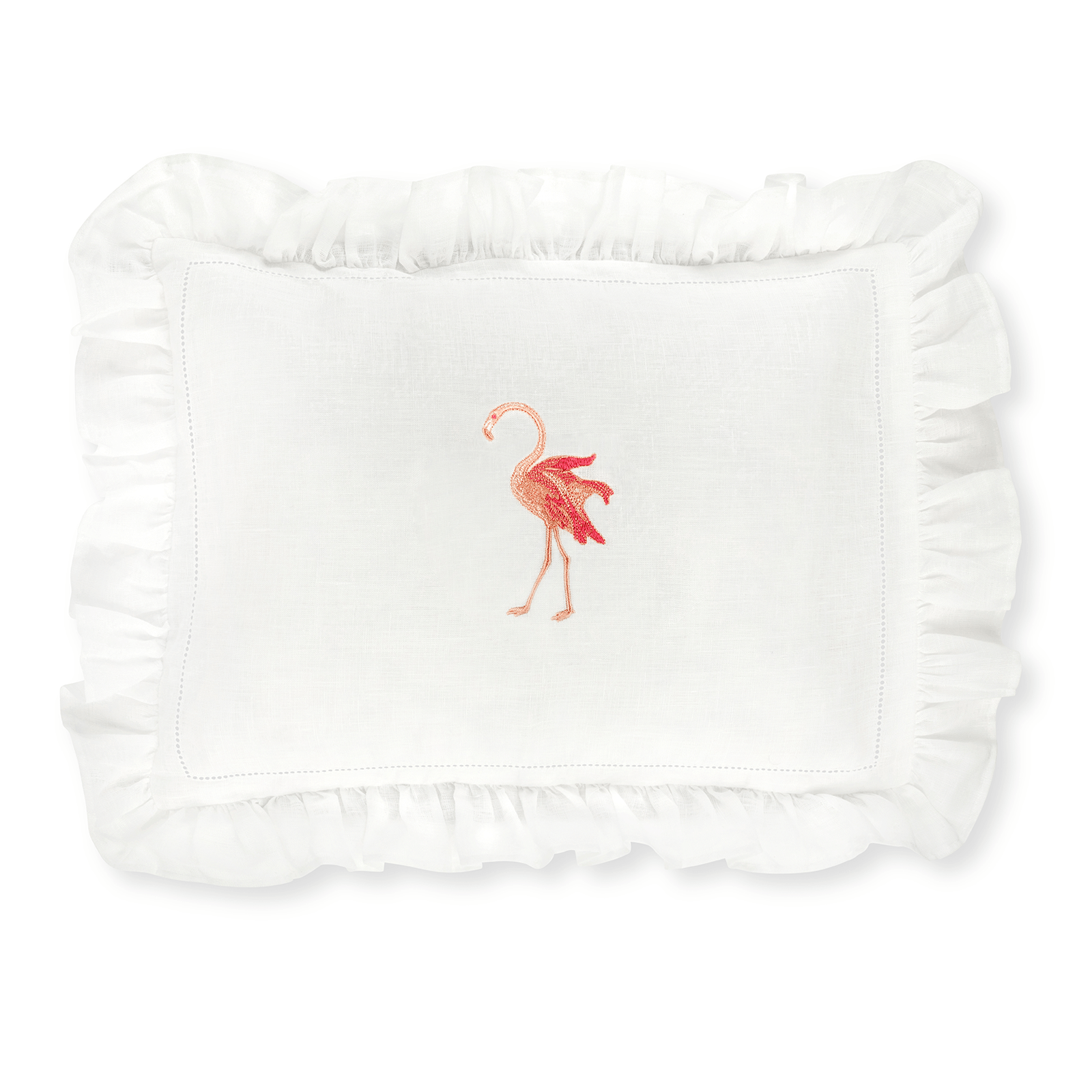 Boudoir Pillow with Frill and Flamingo Embroidery