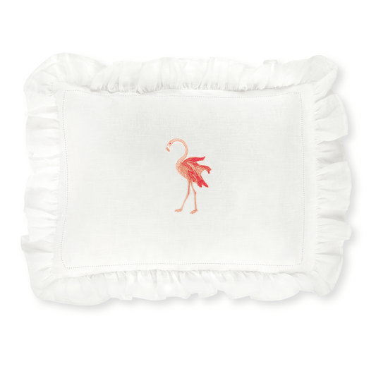 Boudoir Pillow with Frill and Flamingo Embroidery