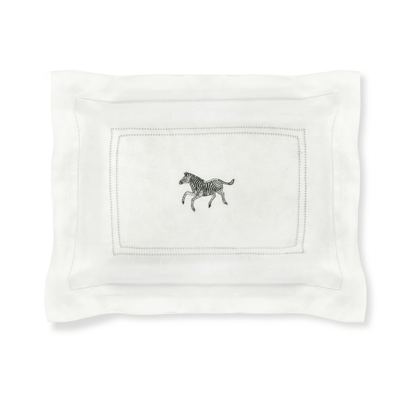 Boudoir Pillow with Parma Grey Hemstitch and Zebra Embroidery