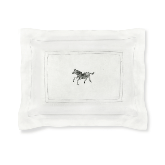 Boudoir Pillow with Parma Grey Hemstitch and Zebra Embroidery