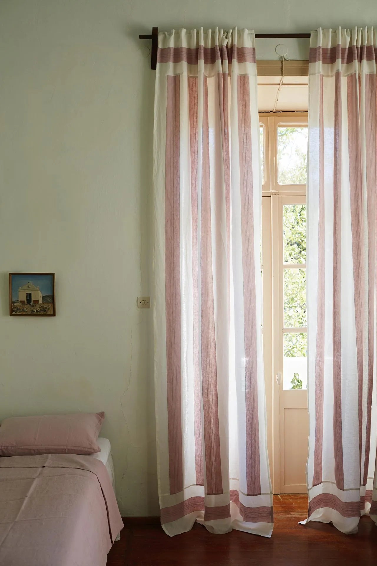 Broad Stripe Linen (Horizontal stripes) Tea Rose/White