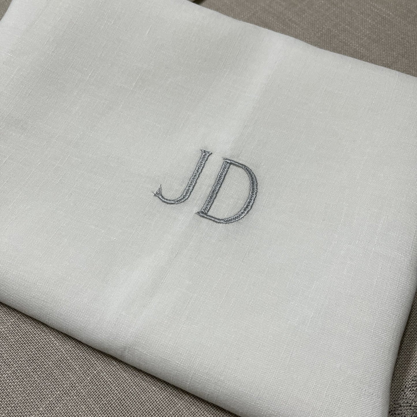 Standard Diamond Stitch Pillowcase in Ivory White with Parma Grey 'JD' Embroidery
