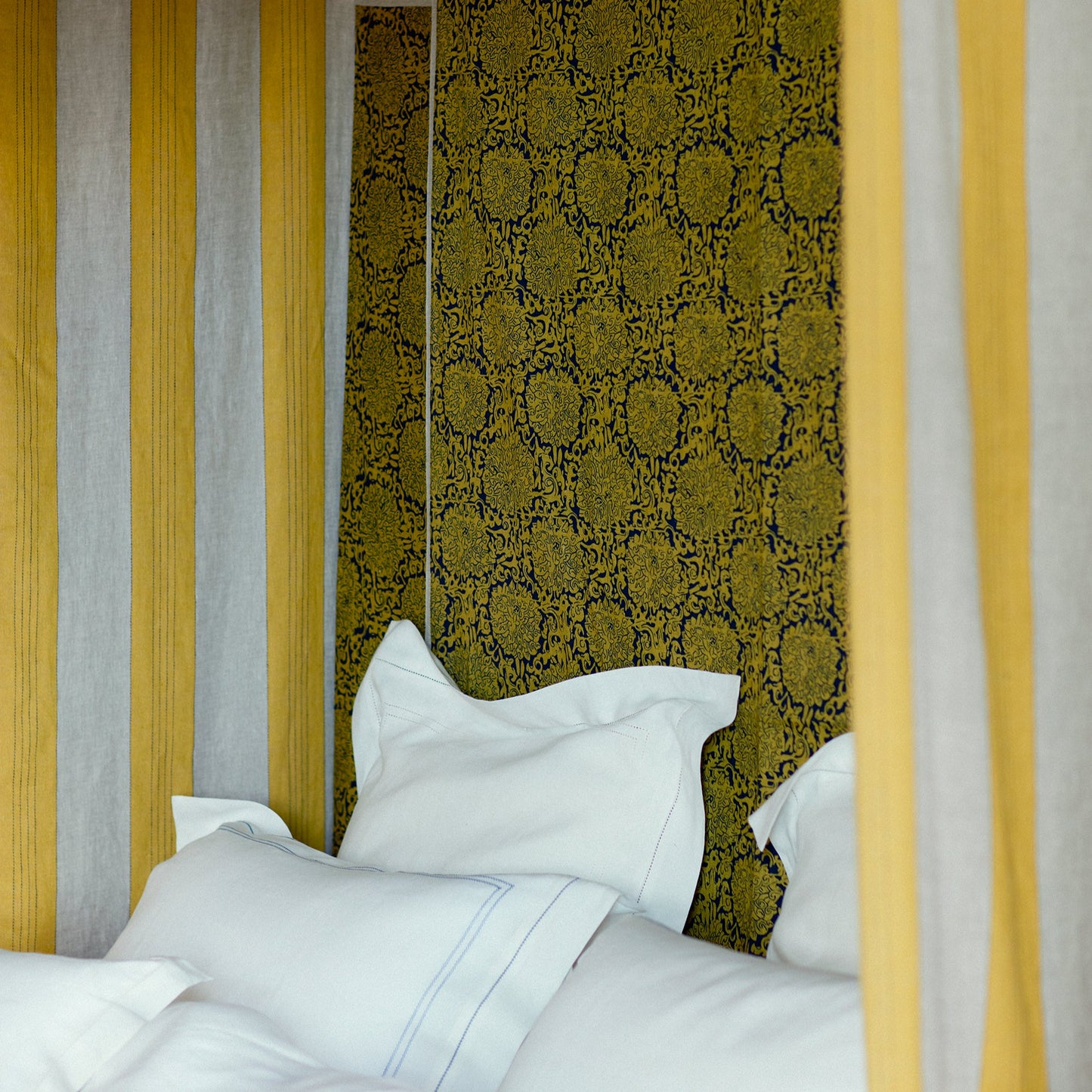 Chrysanthemum Dual Use Archive Print in Chinese Yellow & Prussian Blue