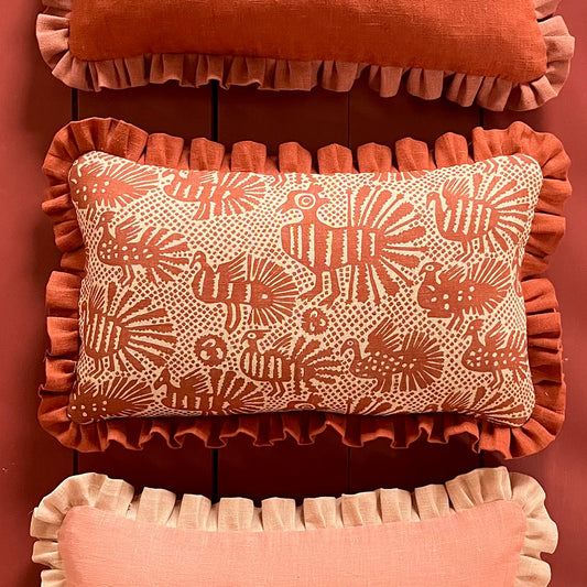 Sirin Terracotta Print Cushion with Terracotta Frill