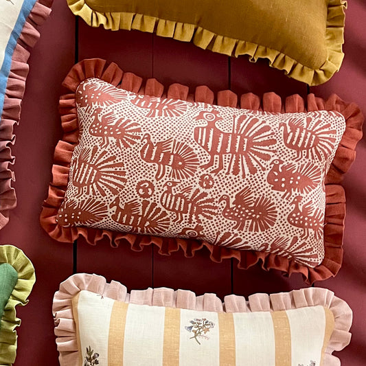 Sirin Terracotta Print Cushion with Terracotta Frill