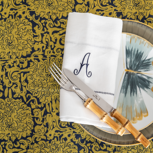 Chrysanthemum Dual Use Archive Print in Chinese Yellow & Prussian Blue