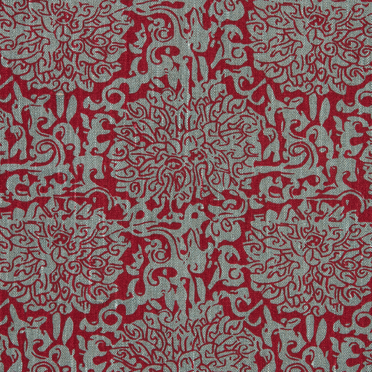 Chrysanthemum Dual Use Archive Print in Volga Red & Teal