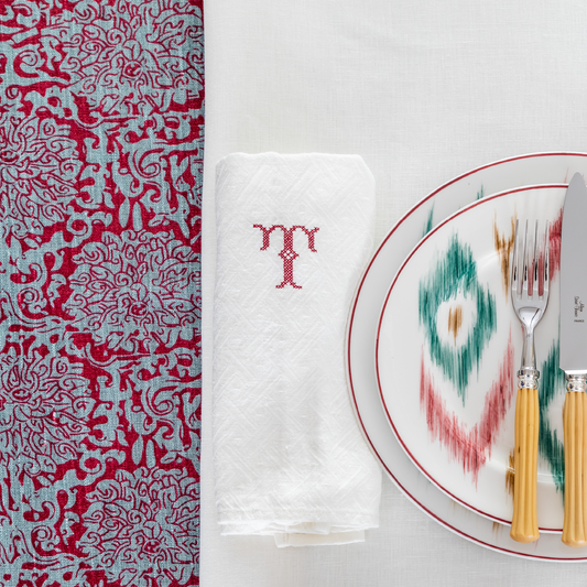 Chrysanthemum Dual Use Archive Print in Volga Red & Teal