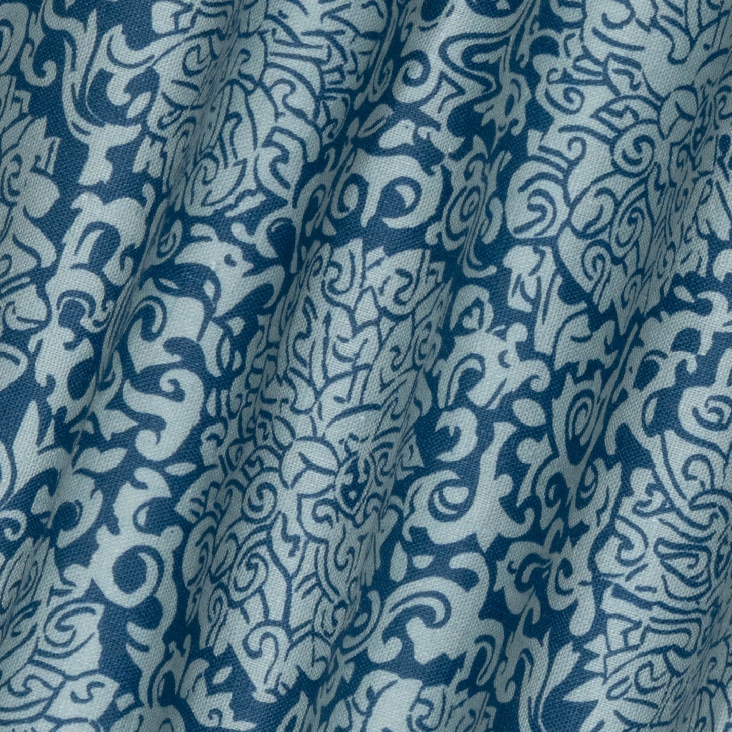 Paper-Backed VOLGA X FRITZ PORTER Chrysanthemum Archive Revival Linen Wallcovering Celadon/Prussian Blue