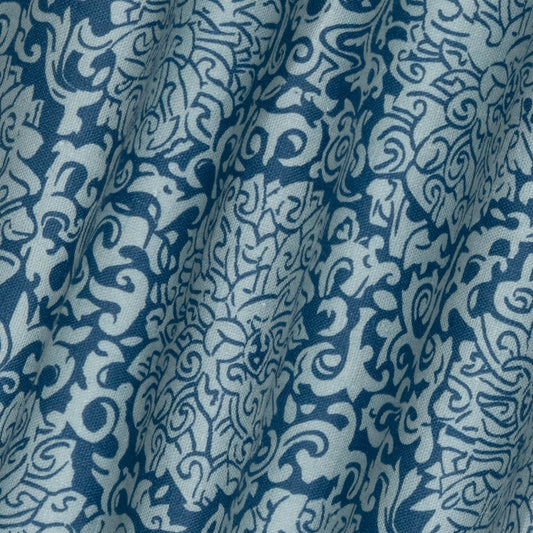 VOLGA X FRITZ PORTER Chrysanthemum Archive Revival Dual Use Printed Linen Celadon/Prussian Blue