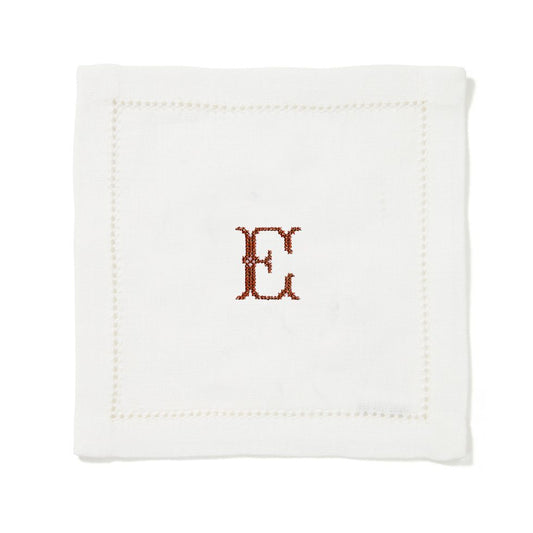 Cocktail napkin hemstitch with red cross stitch initial