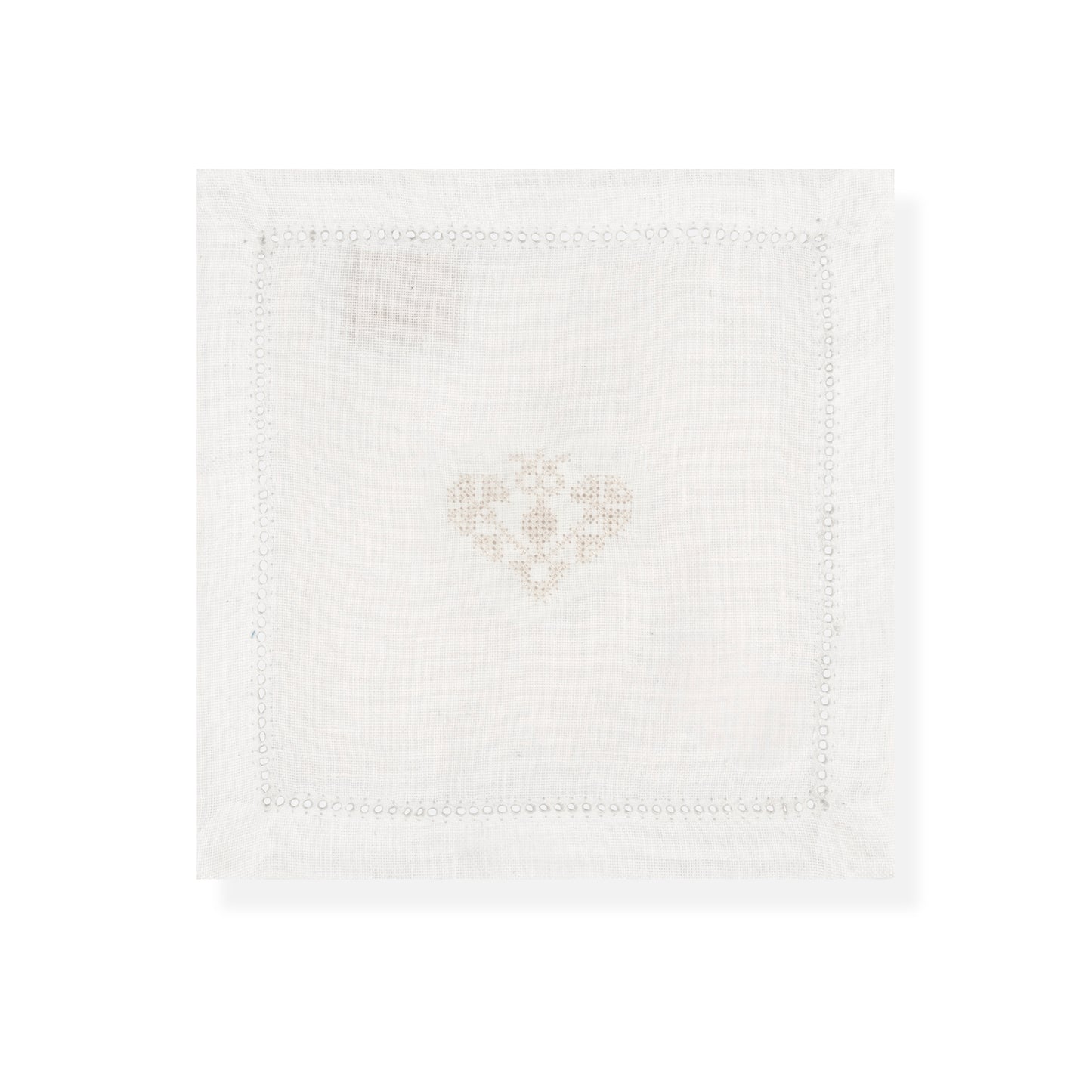 Hemstitch Cocktail Napkins with Crossed Heart Embroidery