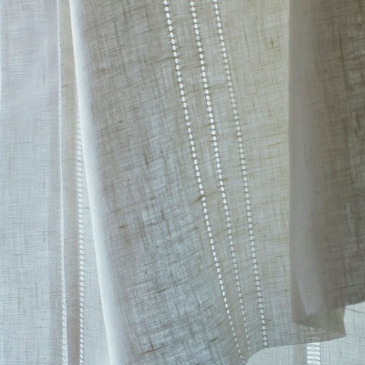 Drawn Thread Curtains - Hemstitch Rows - Ivory White