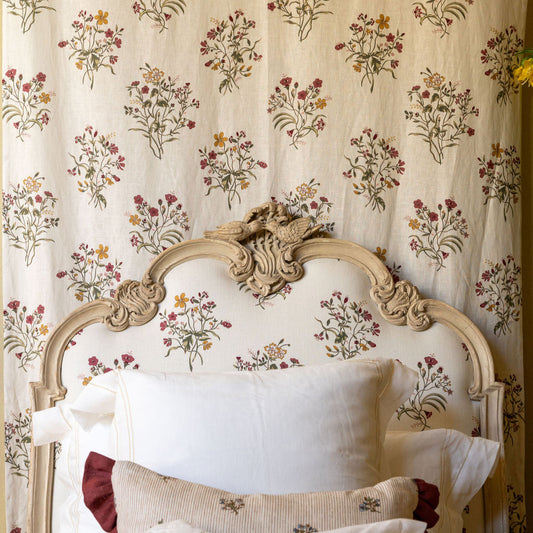 Flax & Field Flowers Dual Use Printed Linen Scarlet/Pale Oyster