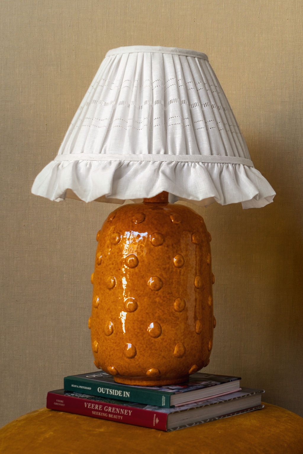 Empire Lampshade in Drawn Thread Lambrequin with Frill