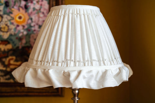 Available Now Empire Lampshade in Drawn Thread Cross Stitch Rows with Frill
