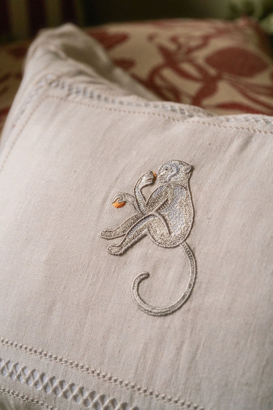Boudoir Pillow with Diamond Stitch and Monkey Embroidery