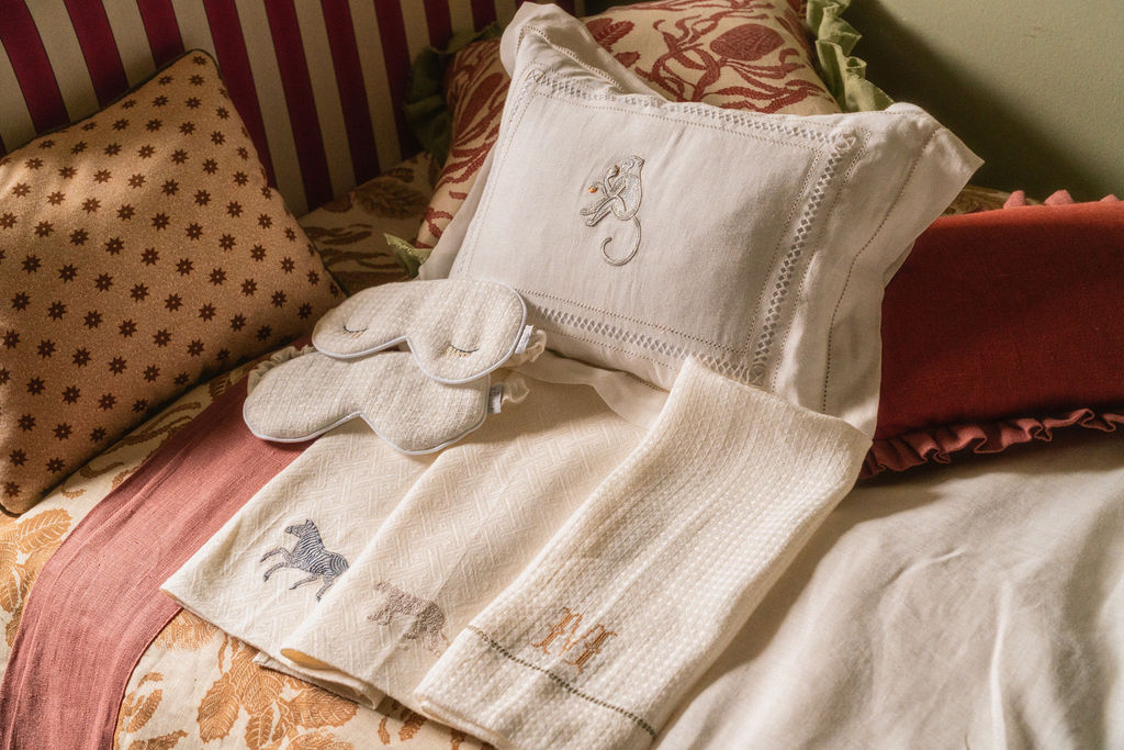 Boudoir Pillow with Diamond Stitch and Monkey Embroidery