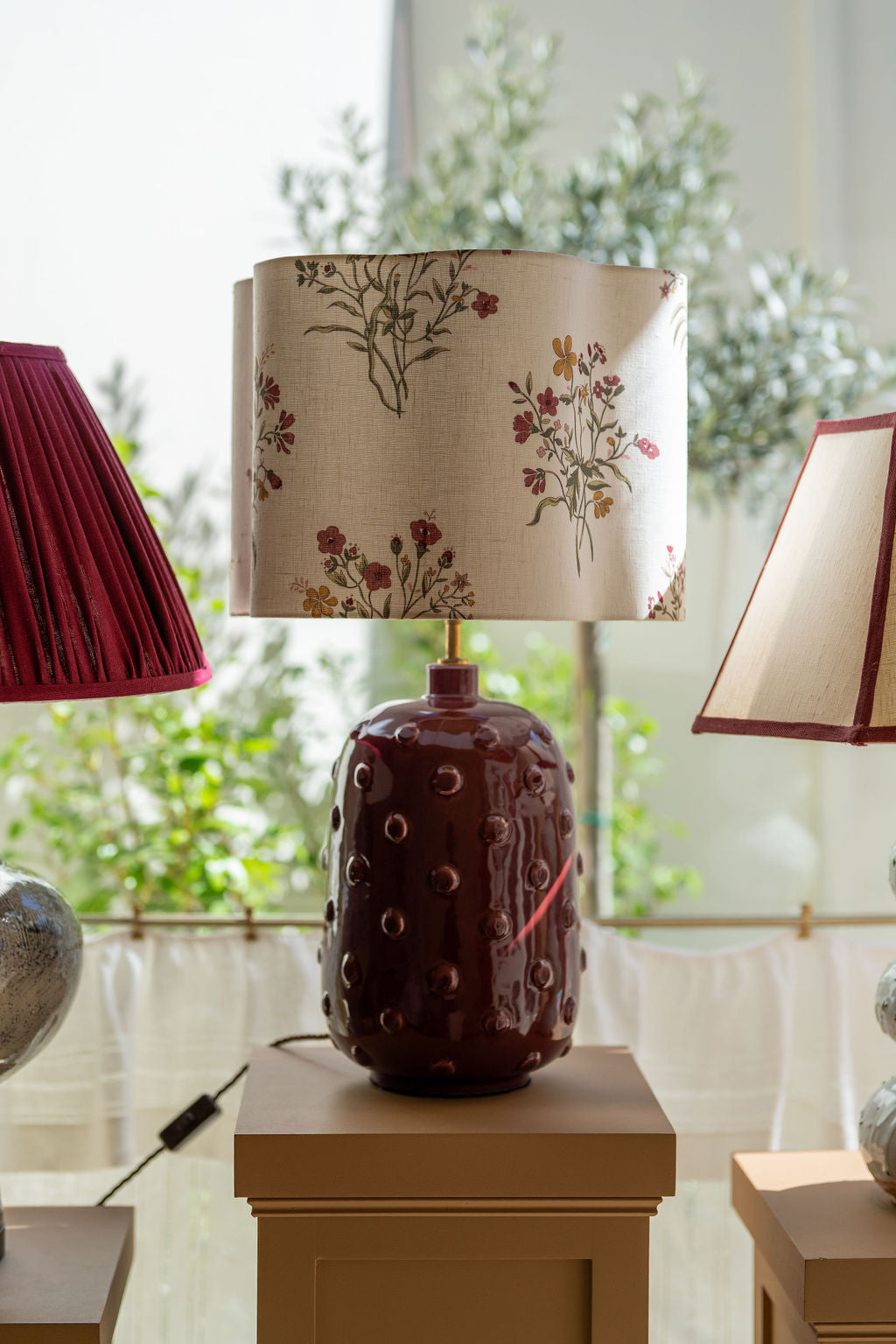 Daisy lampshade in flax & field flower scarlet