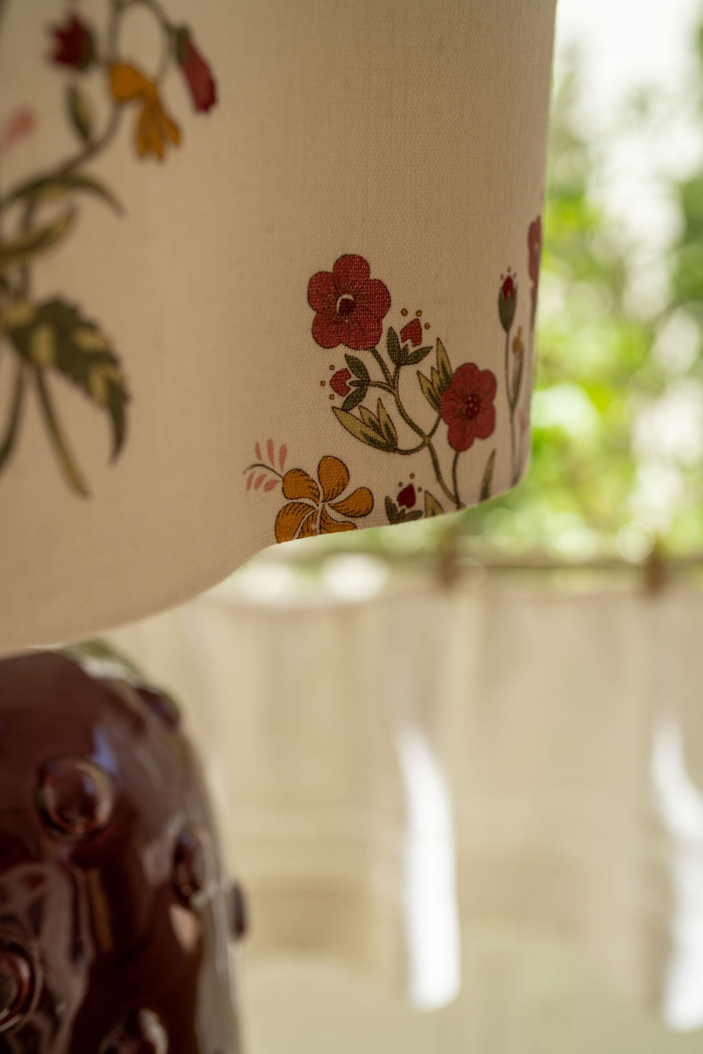 Made to Order Daisy Lampshade in Flax & Field Flower Scarlet