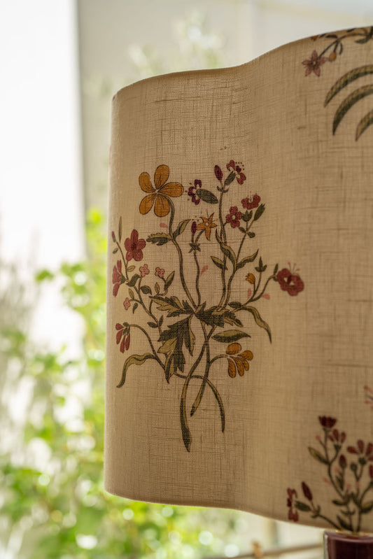 Daisy lampshade in flax & field flower scarlet