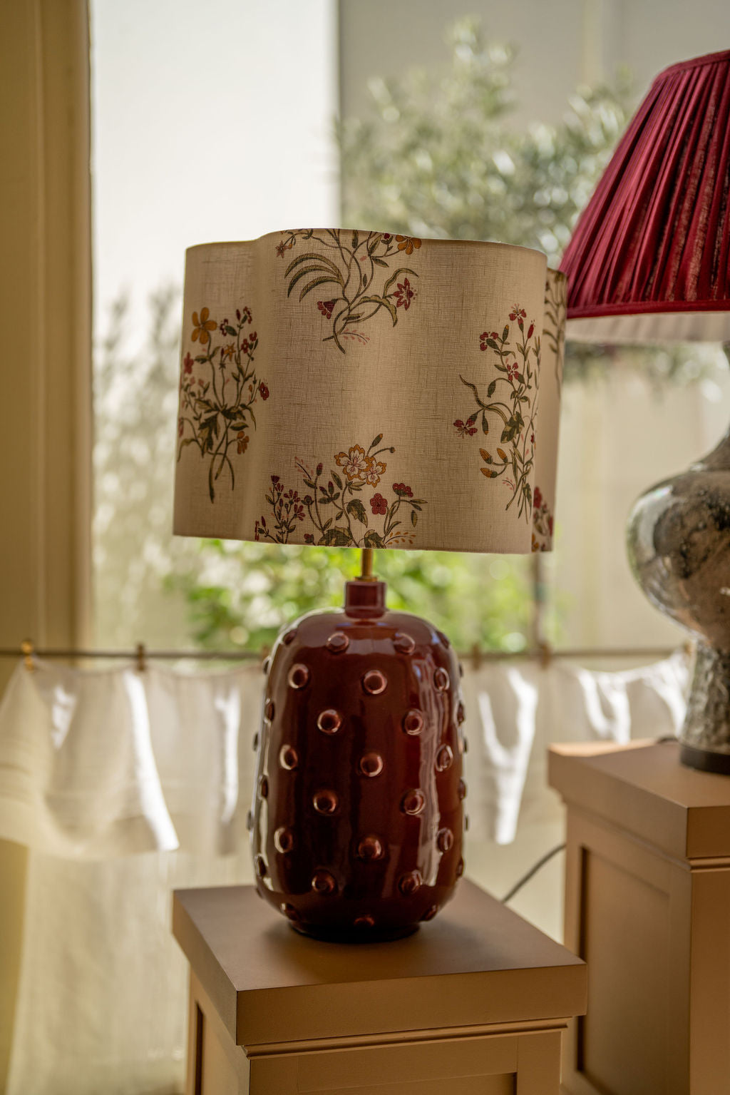 Made to Order Daisy Lampshade in Flax & Field Flower Scarlet