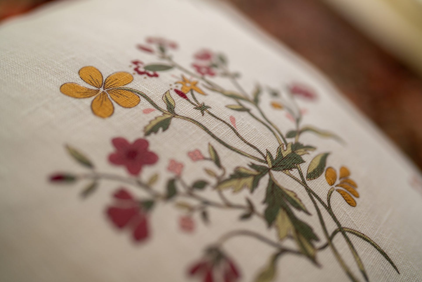 Flax & Field Flower Print Cushion in Scarlet with Scarlet Frill