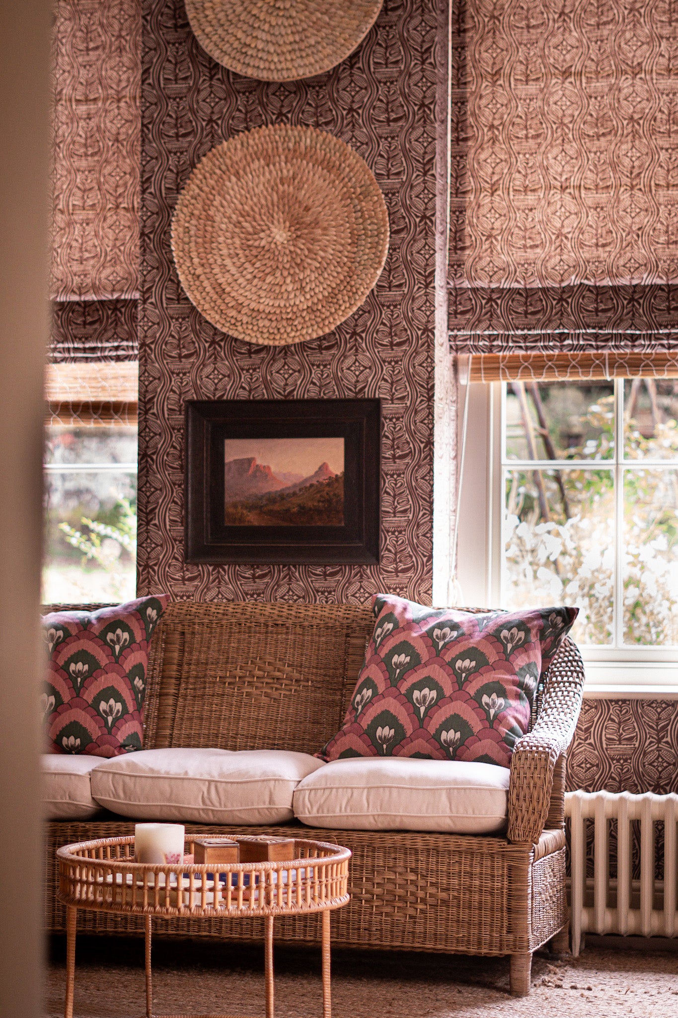 Paper-Backed Dacha Printed Linen Wallcovering in Tobacco/Natural