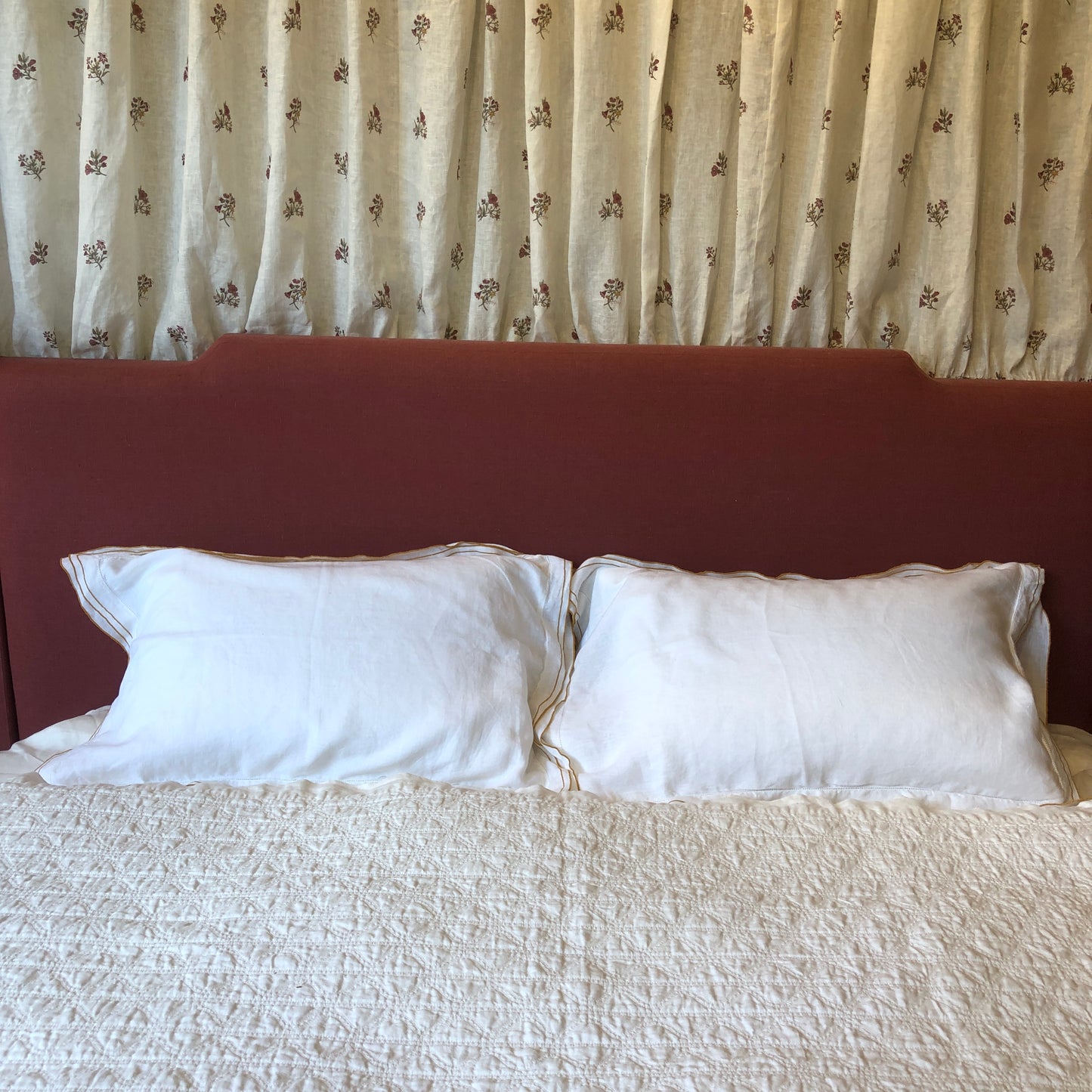 Development Sample - Set of 2 Hemp Standard Rectangle Pillowcases With Old Gold Border & Ivory White Hemstitch