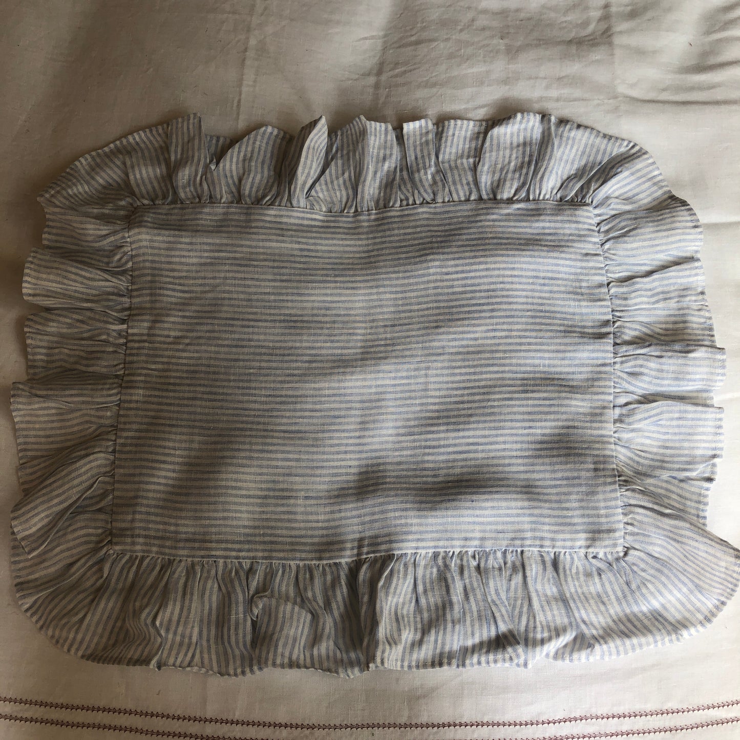 Development Sample Children's Blue/White Stripe Ruffle Pillowcase