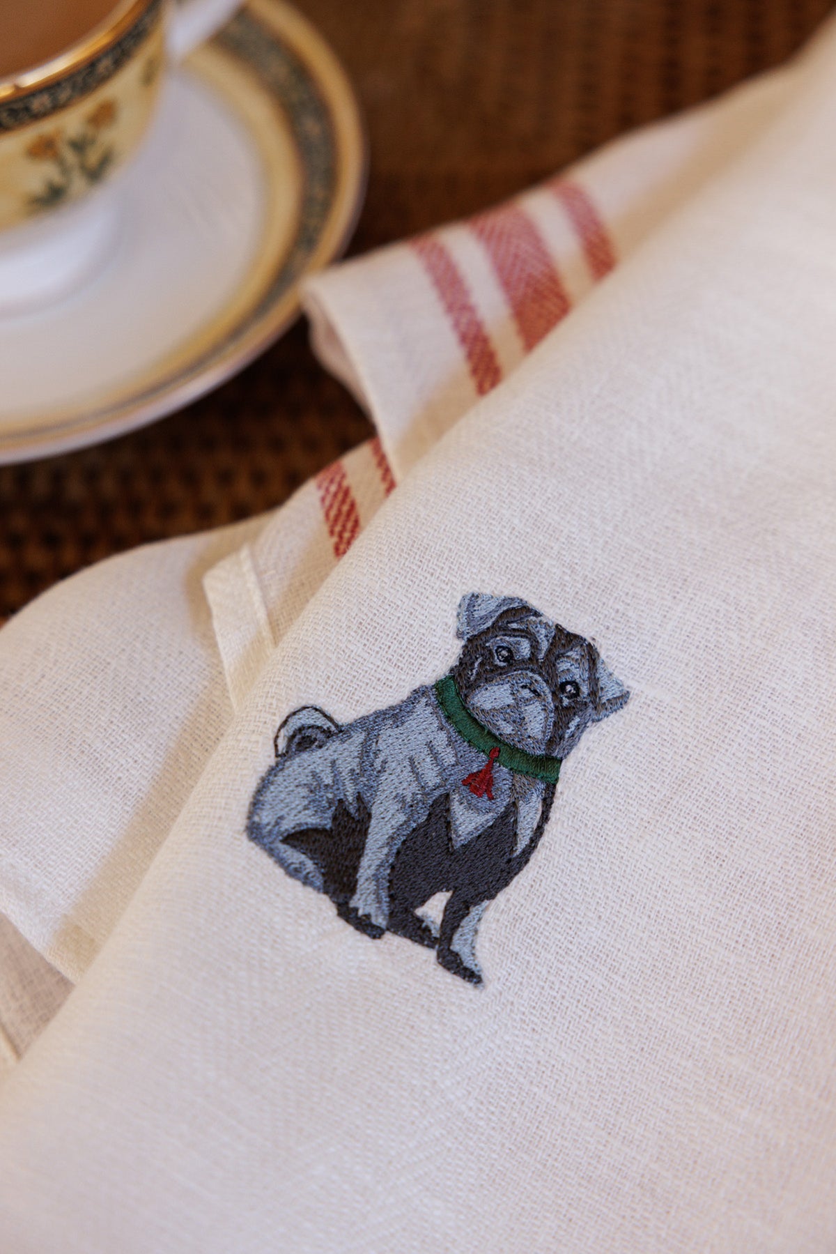Kitchen Towel with Pug Embroidery