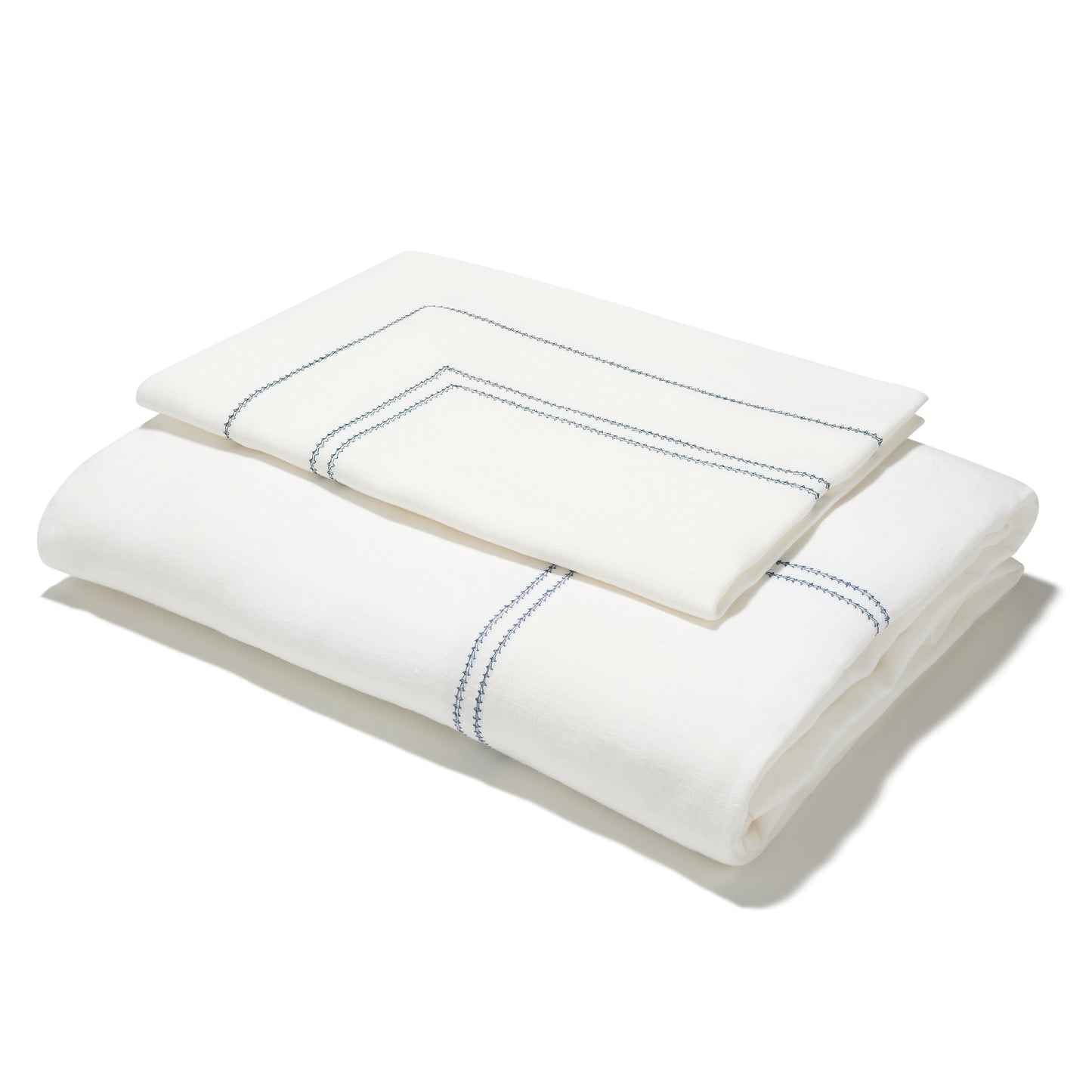 Elizaveta Duvet Cover in Prussian Blue Hemstitch