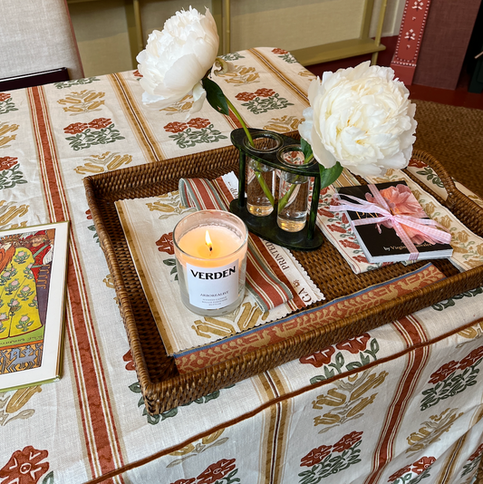 Ex Display Folkloric Floral Stripe Amber Skirted Tablecloth