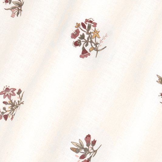 Flax & Field Posy Printed Voile Linen Scarlet/Oyster