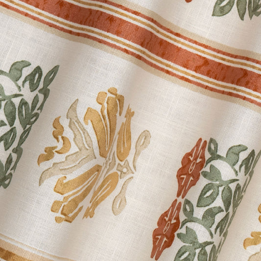 Folkloric Floral Stripe Dual Use Printed Linen Amber/Oyster
