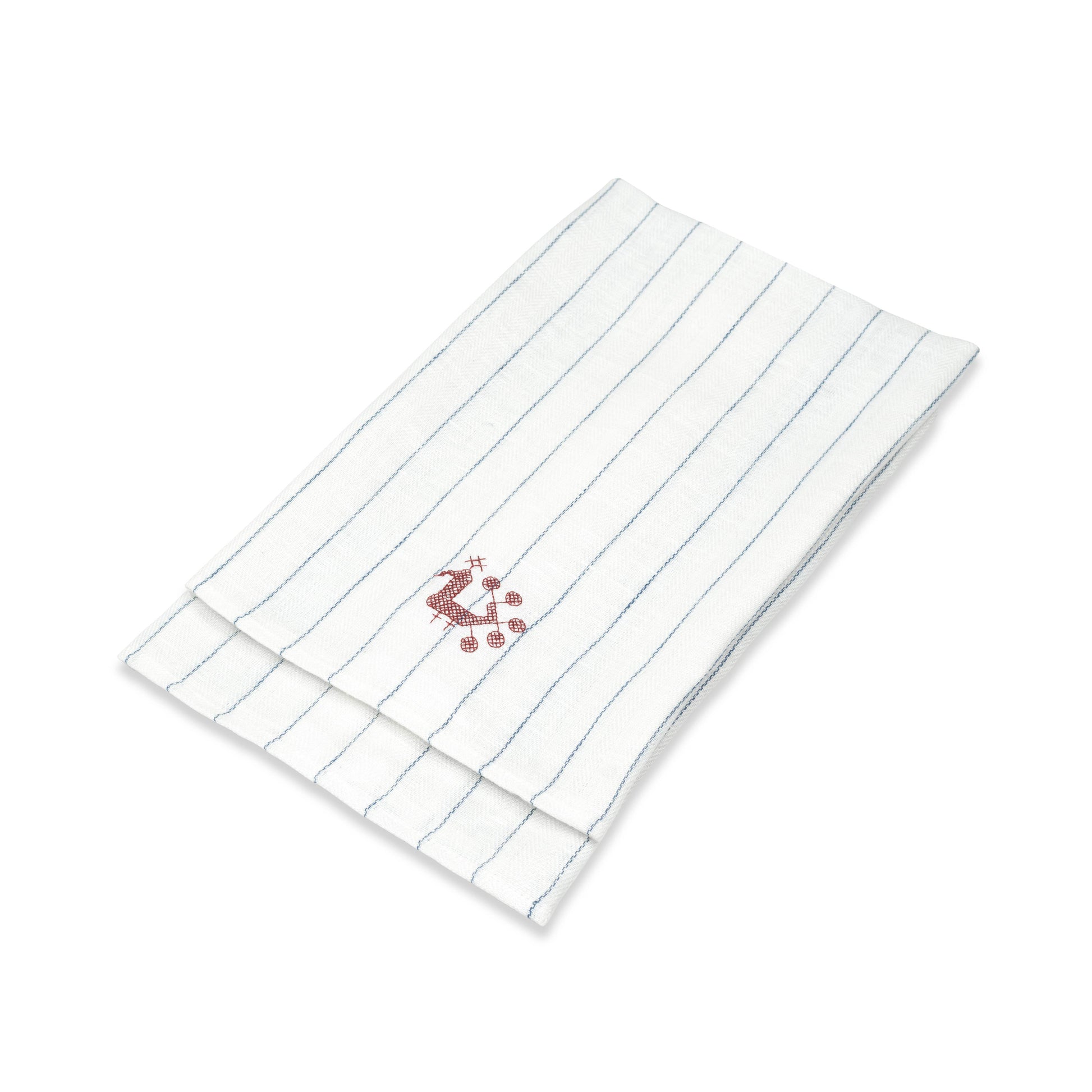 french blue stripe kitchen towel with volga cockerel