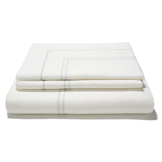 Chambray Blue Hemstitch Bed Linen Set