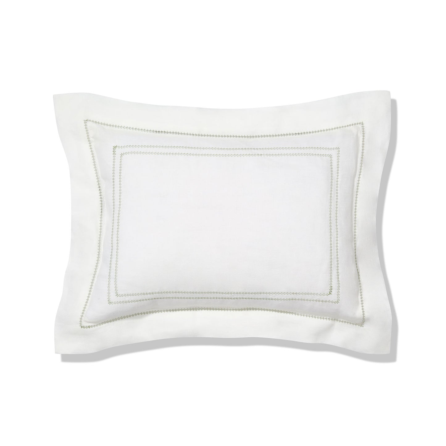 Elizaveta boudoir pillow in botanical green hemstitch