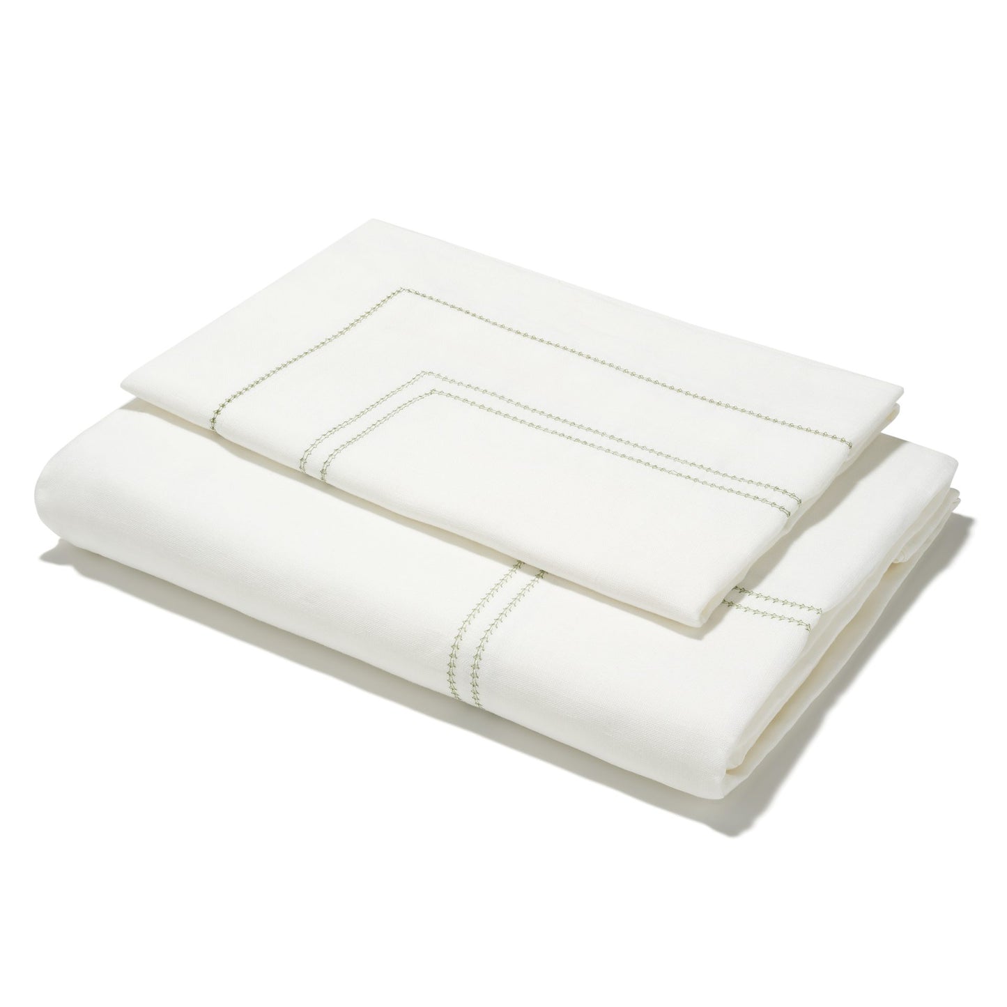 Elizaveta Bed Linen Set in Botanical Green Hemstitch