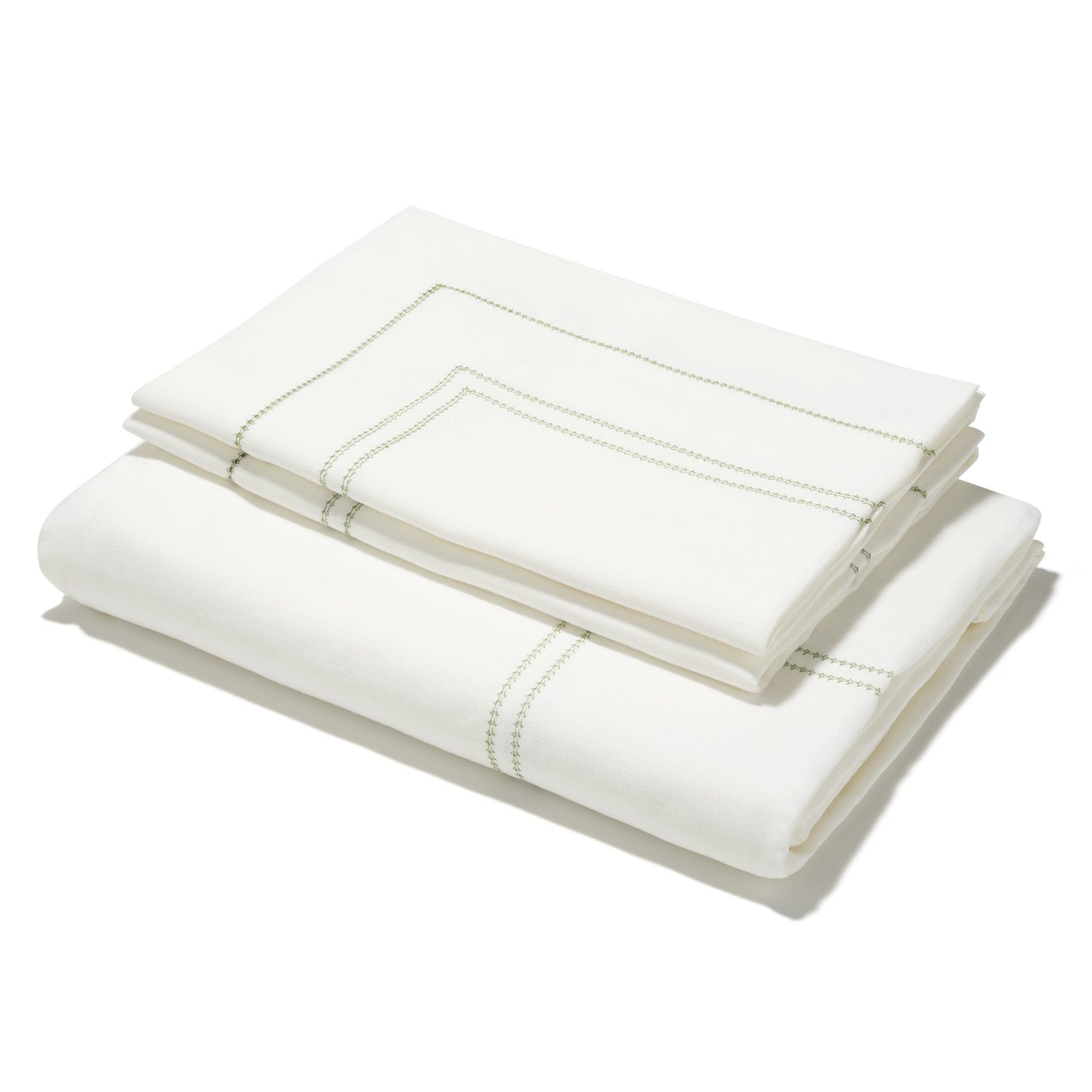 Elizaveta Bed Linen Set in Botanical Green Hemstitch