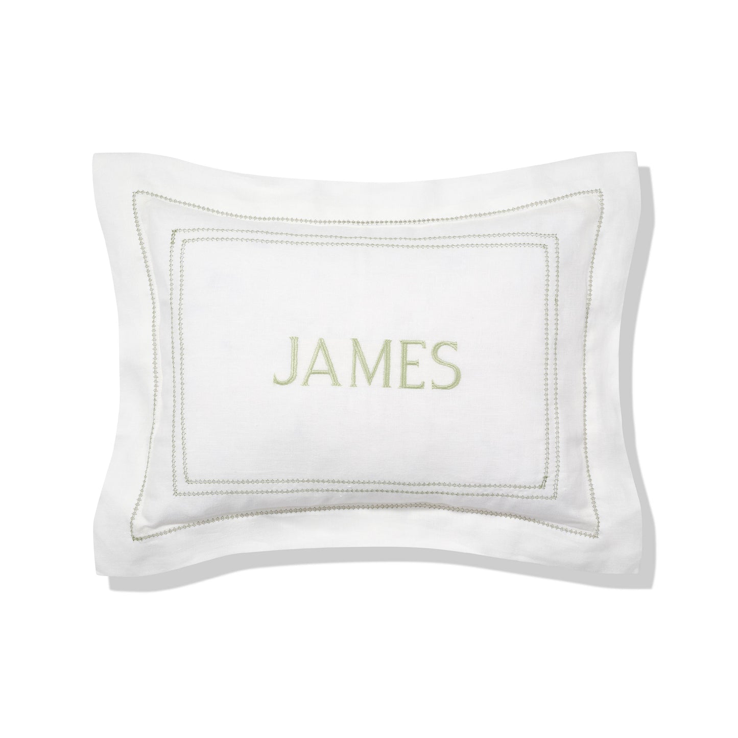 Elizaveta personalised boudoir pillow in botanical green hemstitch