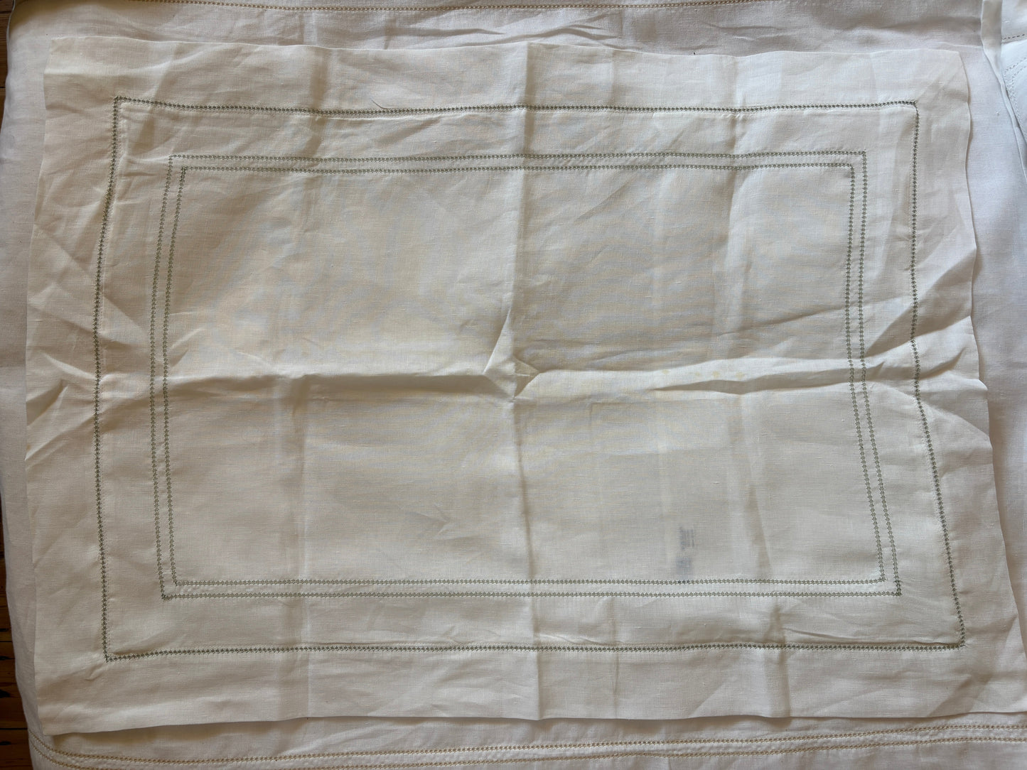 Elizaveta Pillowcase in Botanical Green Hemstitch, Super King Size